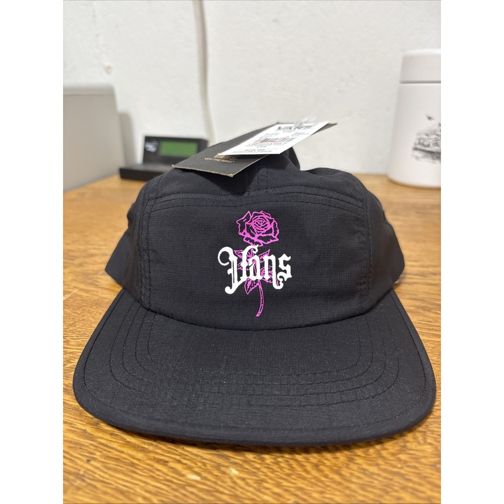 Vans Off the Wall 5 Panel Hat Cap Strapback OSFM Black Perforated Nylon